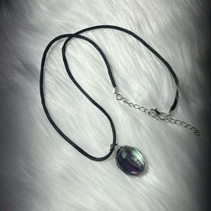 Rainbow fluorite on rope necklace